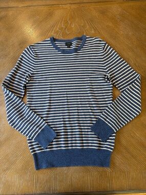 J. Crew Navy and White Striped Crewneck Sweater